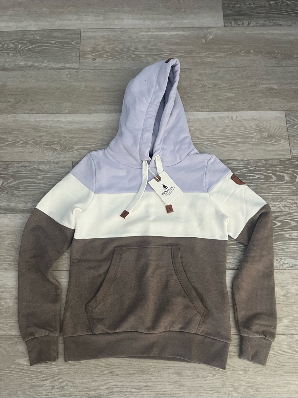 Wanakome Colorblock Crewneck Hoodie - Lavender, White & Brown